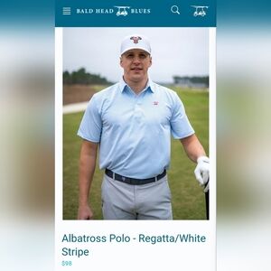 Bald Head Blues Striped Polo Shirt - Blue and White, Men's Sz Large